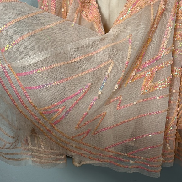 Bebe coral pink sequin double v neck flare sequin mesh top mini dress size XS - Picture 11 of 11